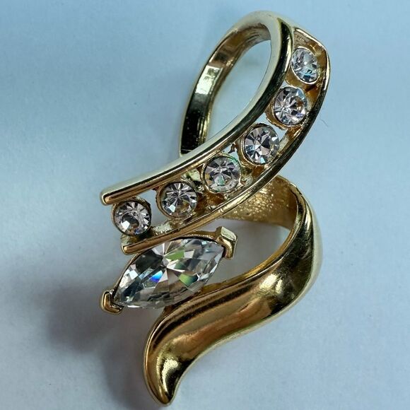 WOMEN’S GOLD-TONE PENDANT NECKLACE – CRYSTAL ACCENTS & MARQUISE STONE - Picture 15 of 17